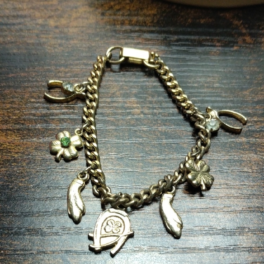 Gold Charm Bracelet with Green Accents